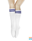 White Sports Socks with Dark Blue Stripe
