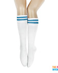 White Sports Socks with Light Blue Stripe