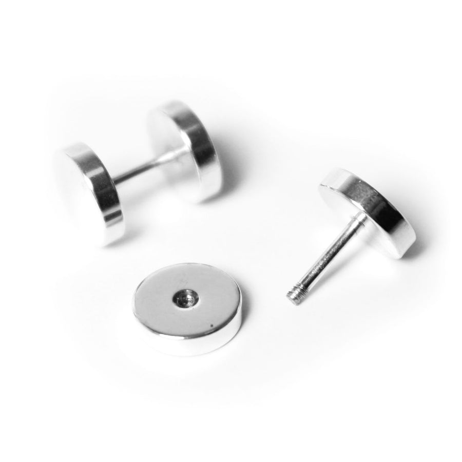 Silver Faux Stretcher Earrings (8mm)