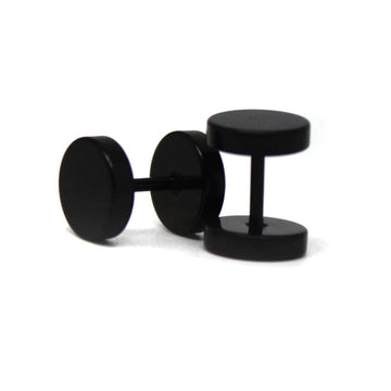 Black Faux Stretcher Earrings (8mm)