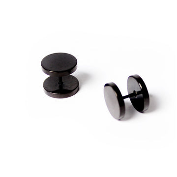 Black Faux Stretcher Earrings (12mm)