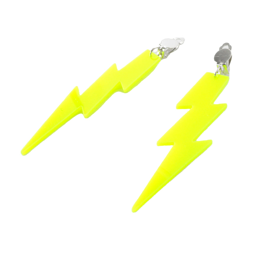 80s Neon Yellow Lightning Earrings