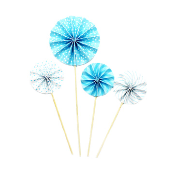 Blue Fan Cake Picks 4pk