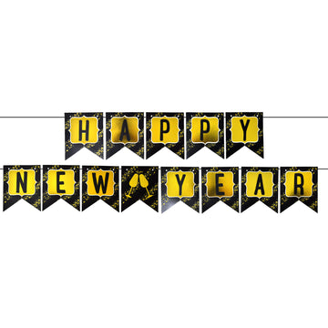 Happy New Year Banner (Black with Gold text)
