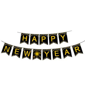 Happy New Year Banner (Gold Dots)