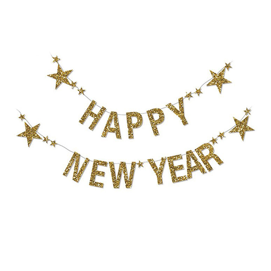 Gold Glitter Happy New Year Banner