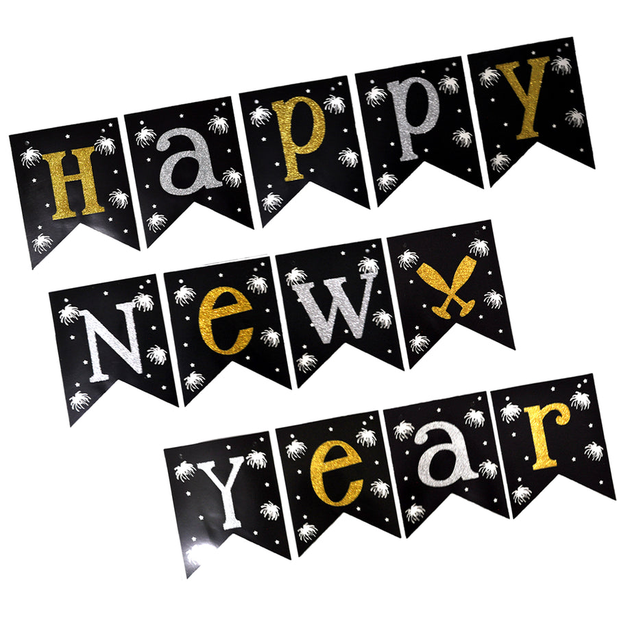 Happy New Year Banner (Black with Fireworks)