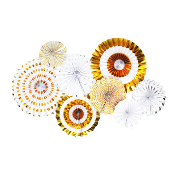 Gold and Silver Combo Mixed Pattern Decoration Fans (8Pcs)