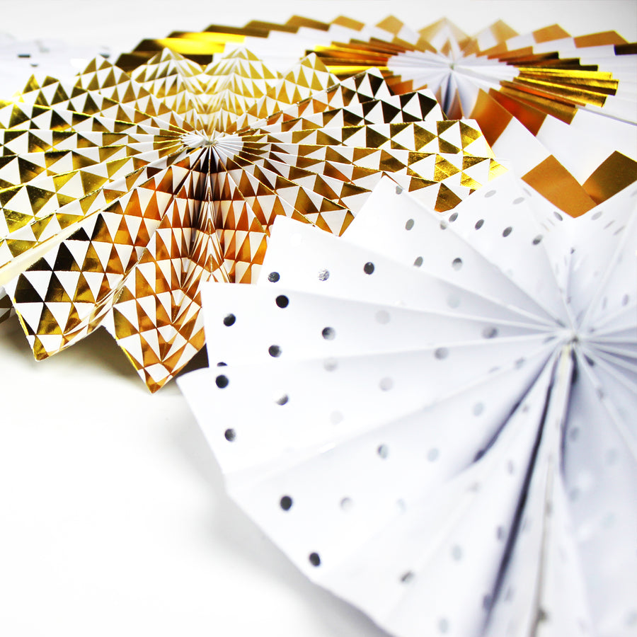 Gold and Silver Combo Mixed Pattern Decoration Fans (8Pcs)