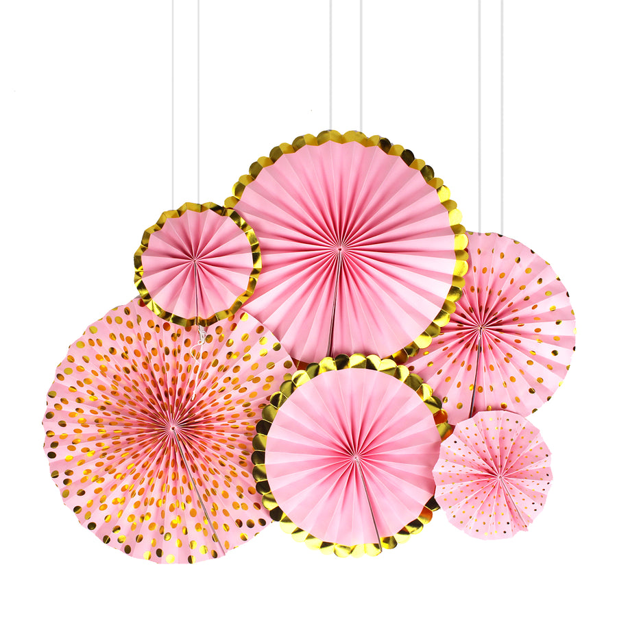 Pink Decoration Fan with Metallic Rim (6pcs)