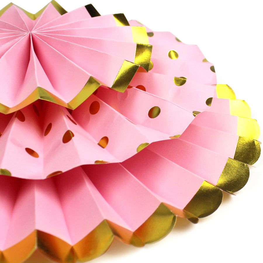 Pink Decoration Fan with Metallic Rim (6pcs)