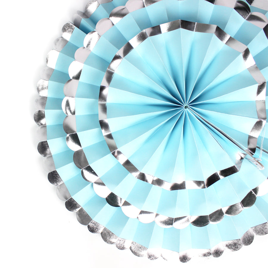 Blue Decoration Fan with Metallic Rim (6pcs)