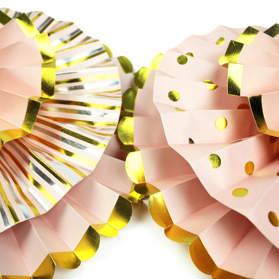 Peach Decoration Fan with Metallic Rim (6pcs)