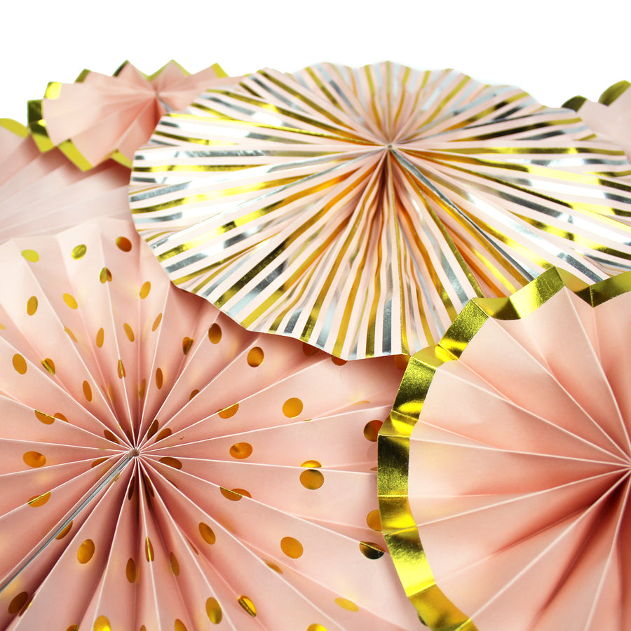 Peach Decoration Fan with Metallic Rim (6pcs)