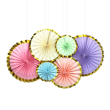 Rainbow Decoration Fan with Metallic Rim (6pcs)