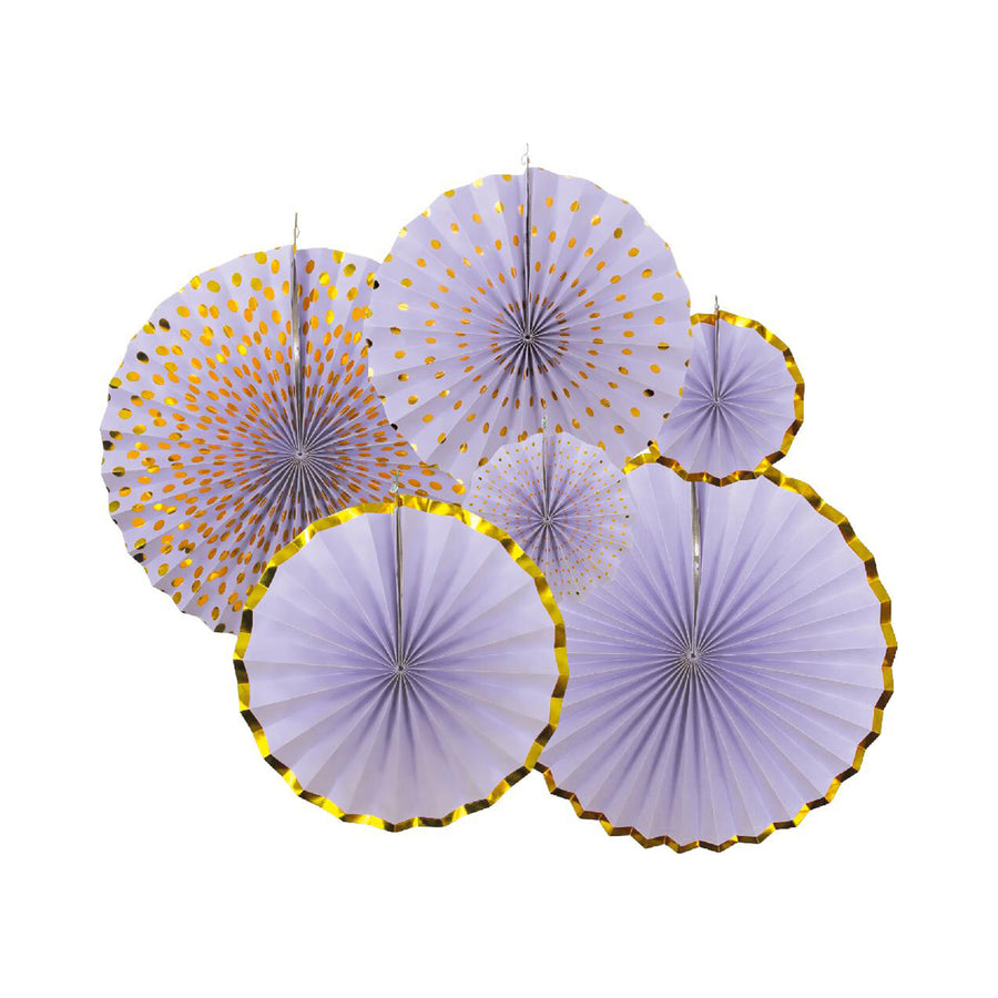 Purple Decoration Fan with Gold Metallic Rim (6pcs)