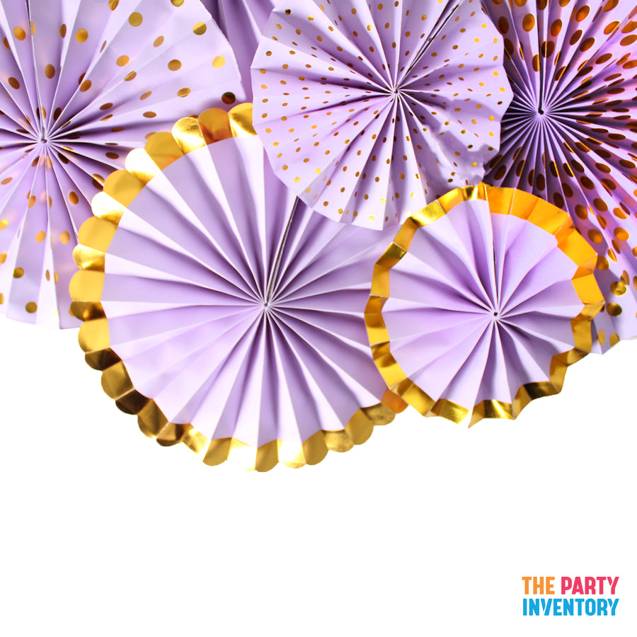 Purple Decoration Fan with Gold Metallic Rim (6pcs)