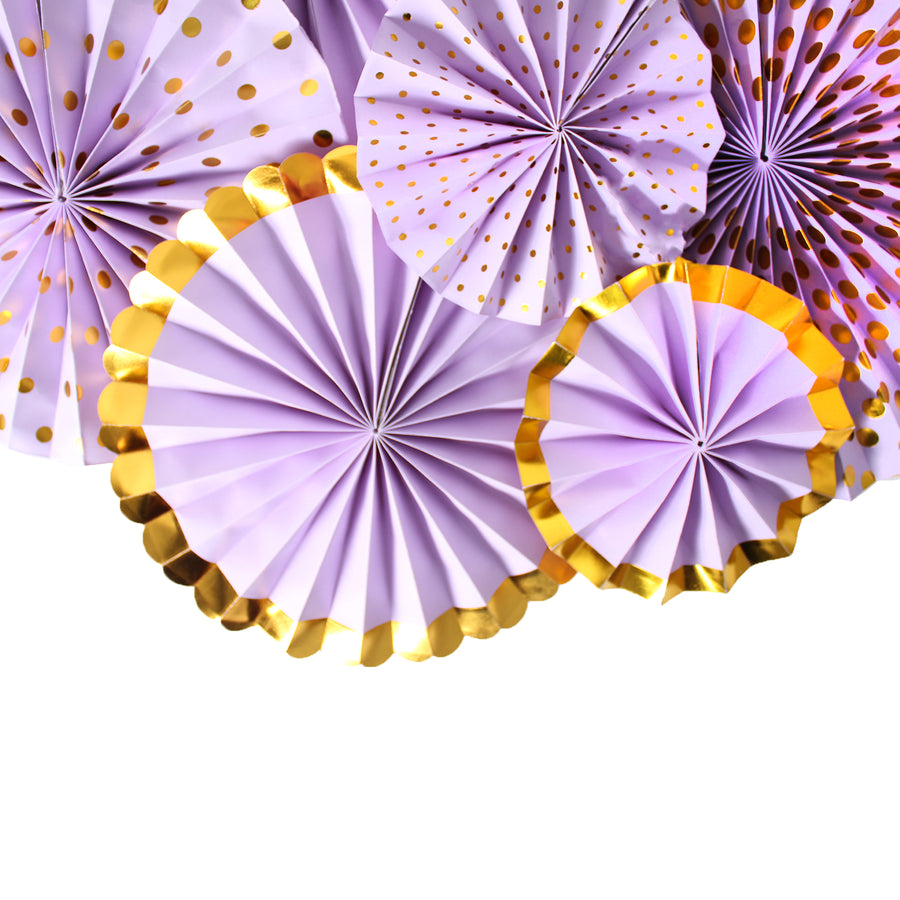 Purple Decoration Fan with Gold Metallic Rim (6pcs)