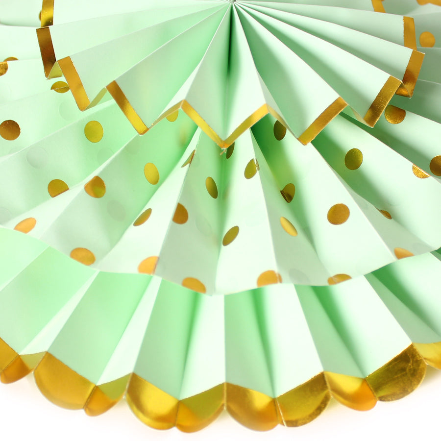 Green Decoration Fan with Gold Metallic Rim (6pcs)