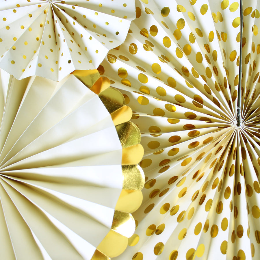Yellow Decoration Fan with Gold Metallic Rim (6pcs)