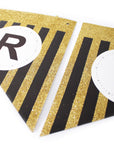 Black Happy Birthday Bunting with Gold Glitter Stripes