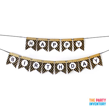 Black Happy Birthday Bunting with Gold Glitter Dots
