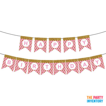 Pink Happy Birthday Bunting with Gold Glitter Dots