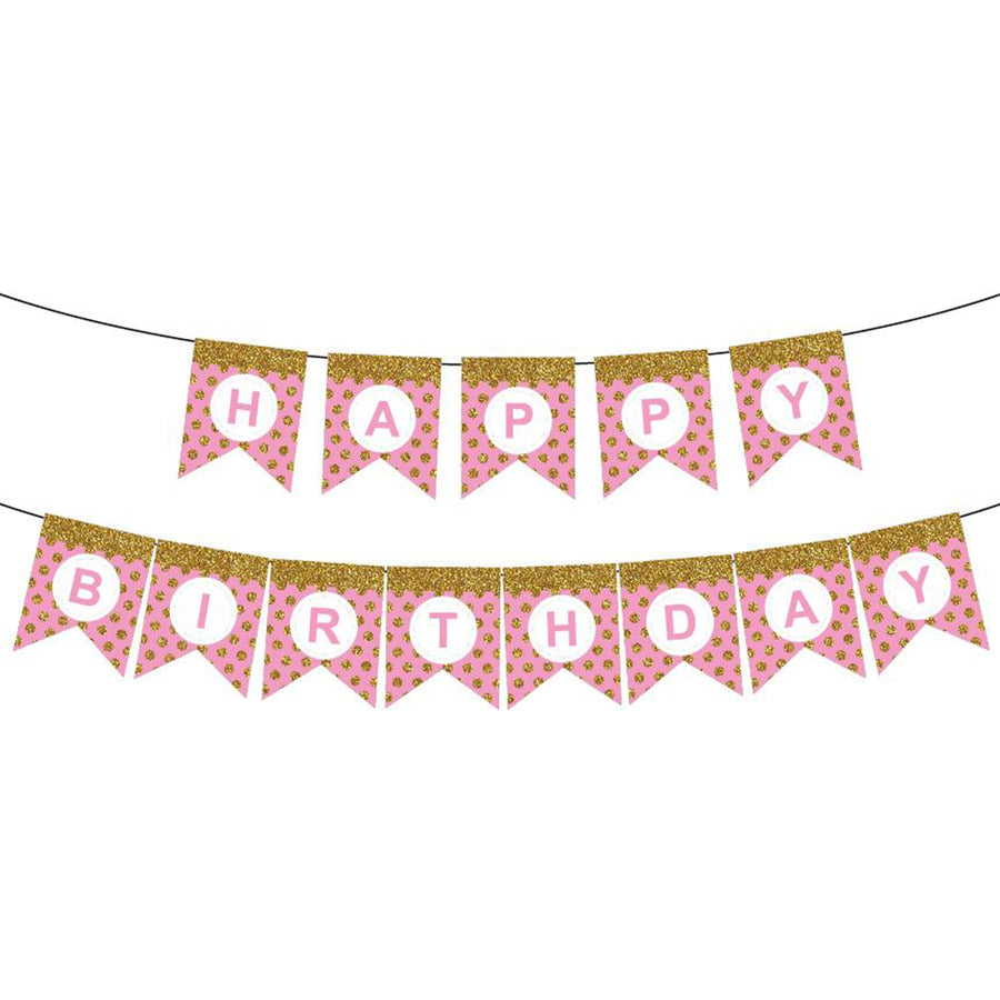 Pink Happy Birthday Bunting with Gold Glitter Dots