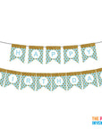 Blue Happy Birthday Bunting with Gold Glitter Dots