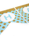 Blue Happy Birthday Bunting with Gold Glitter Dots