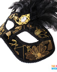 Deluxe Black & Gold Mask with Feathers