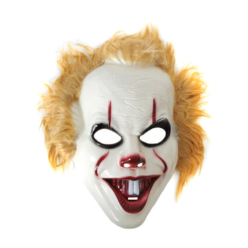 Scary Clown with Orange Hair Plastic Mask
