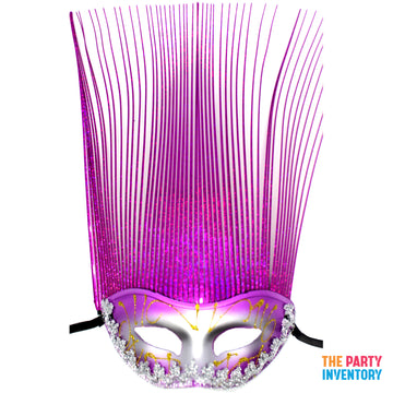 Hot Pink Metallic Mask with Tall Tinsel