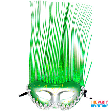 Green Metallic Mask with Tall Tinsel