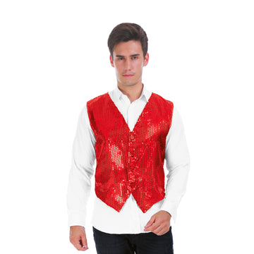 Mens Red Sequin Vest Adjustable