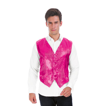 Mens Hot Pink Sequin Vest Adjustable