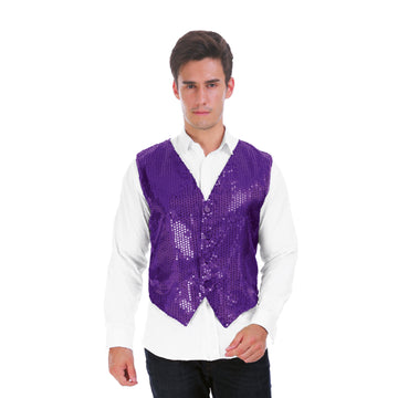 Mens Purple Sequin Vest Adjustable
