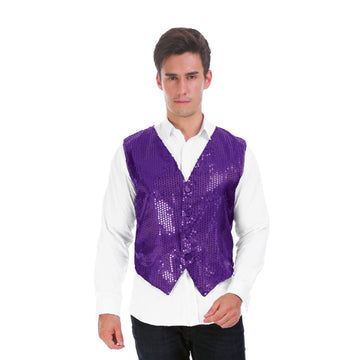 Mens Purple Sequin Vest Adjustable