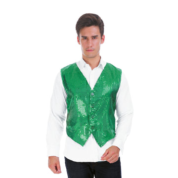 Mens Green Sequin Vest Adjustable