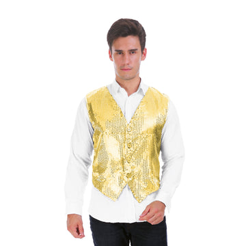 Mens Gold Sequin Vest Adjustable