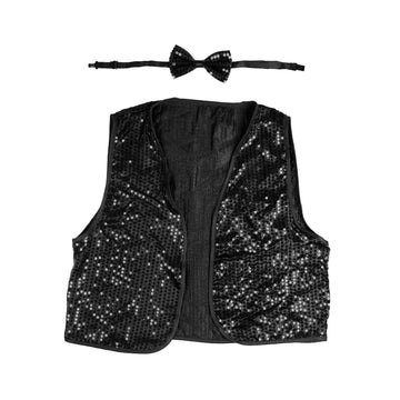 Black Sequin Bow Tie & Vest Set