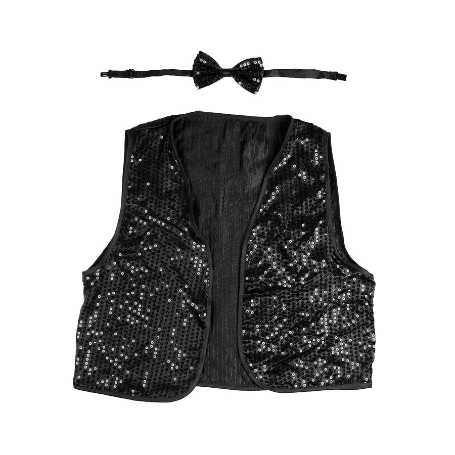 Black Sequin Bow Tie & Vest Set