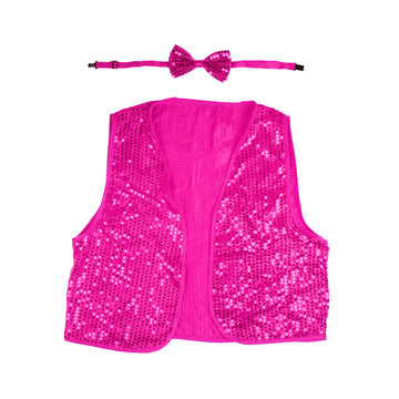 Hot Pink Sequin Bow Tie & Vest Set