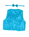 Blue Sequin Bow Tie & Vest Set