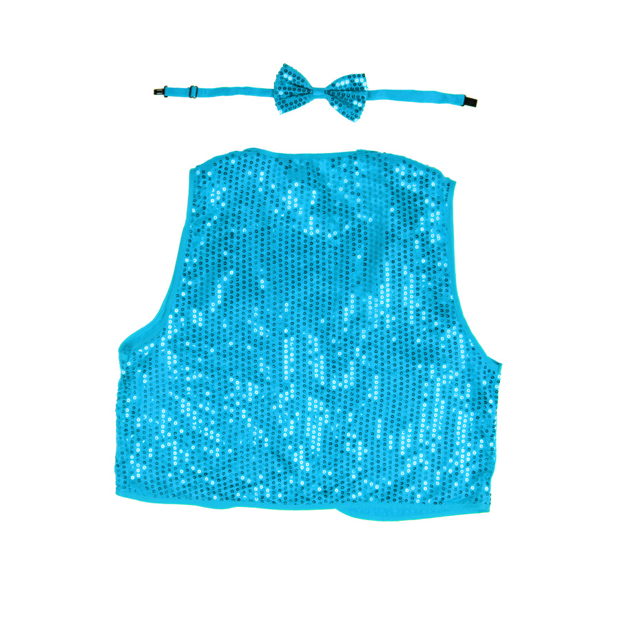 Blue Sequin Bow Tie & Vest Set