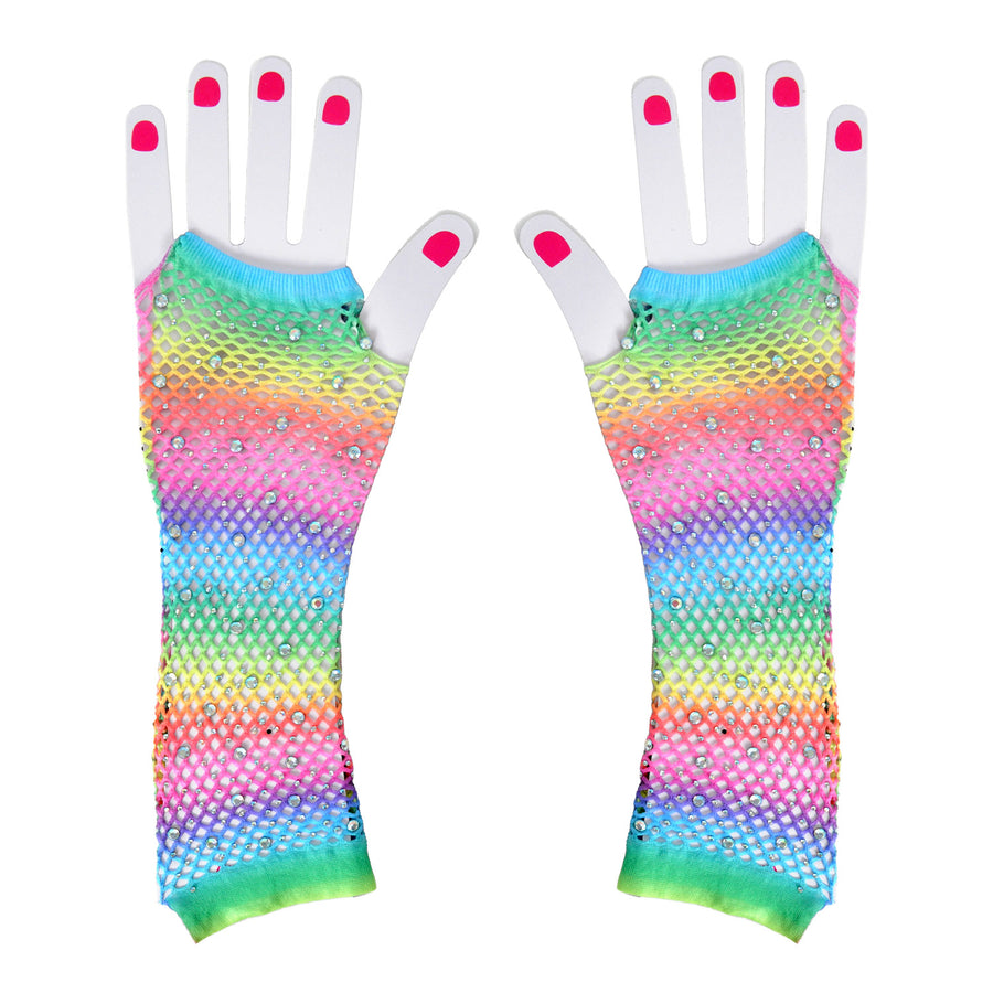Rainbow Fishnet Glove with Diamontes (Horizontal)