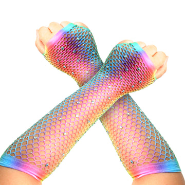 Rainbow Fishnet Glove with Diamontes (Vertical)