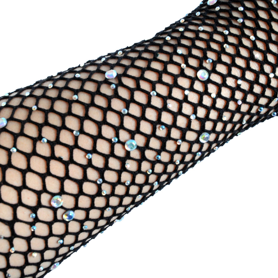 Black Fishnet Glove with Diamantes (LONG)