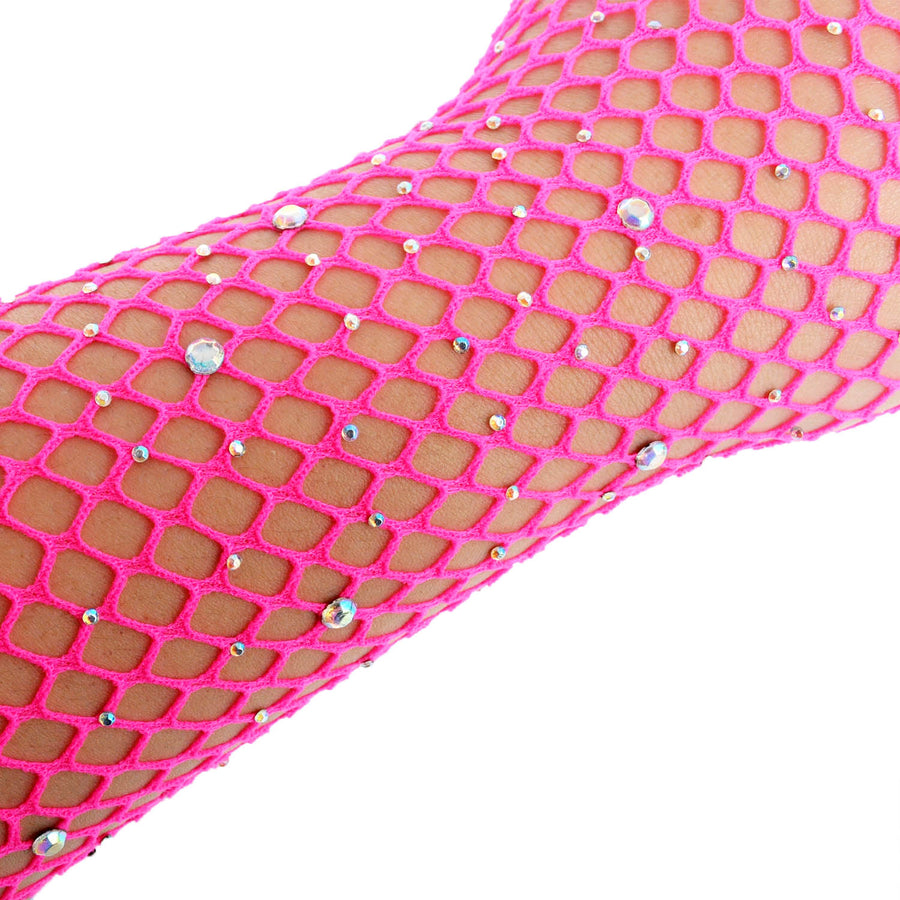 Hot Pink Fishnet Glove with Diamantes (LONG)