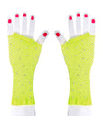 Fluro Yellow Fishnet Glove with Diamantes (LONG)